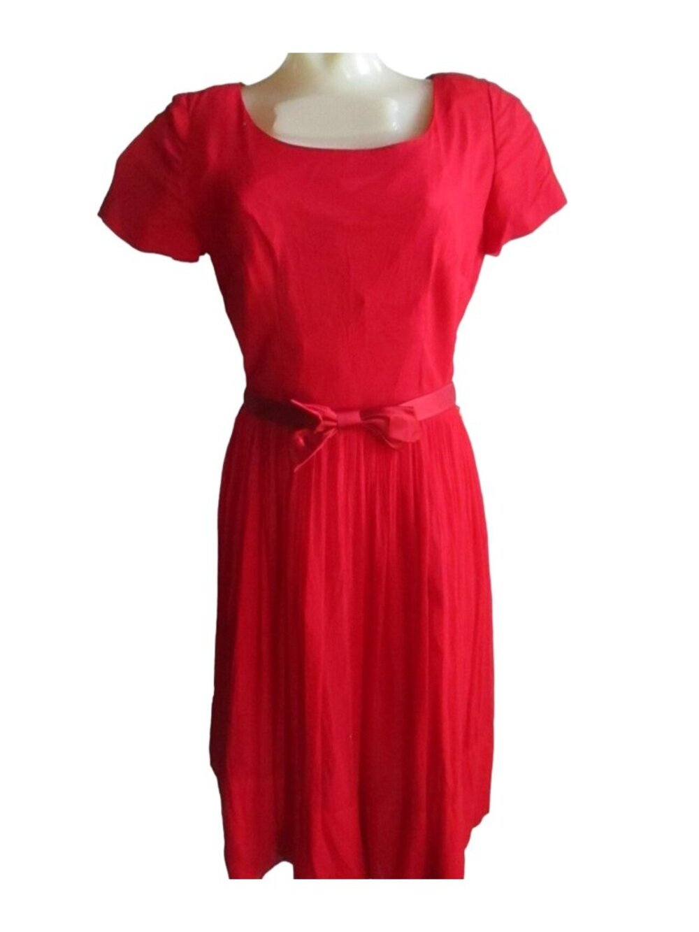 L'Aiglon Large 14 True Vintage 1950's Dress Rayon Cherry Red Belted MCM Atomic